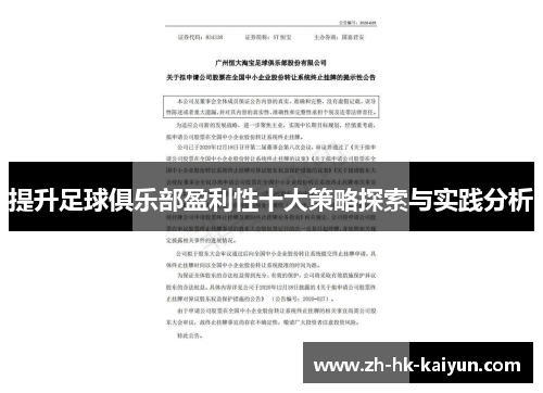 提升足球俱乐部盈利性十大策略探索与实践分析 提升足球俱乐部盈利性十大策略探索与实践分析