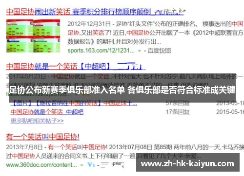 足协公布新赛季俱乐部准入名单 各俱乐部是否符合标准成关键